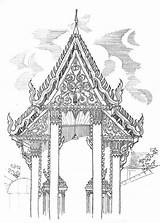 Temple Thai Drawing Elevation Stock sketch template