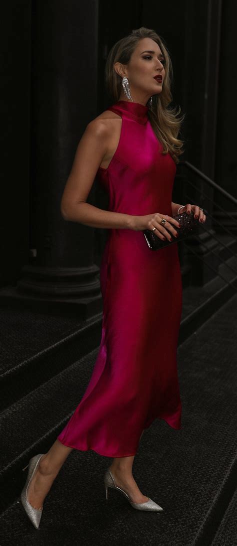 Click For Outfit Details Fuchsia Satin Slip Dress With