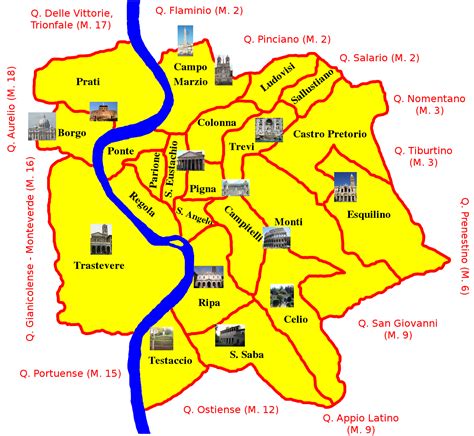 mapa dos  distritos municipi  bairros de roma