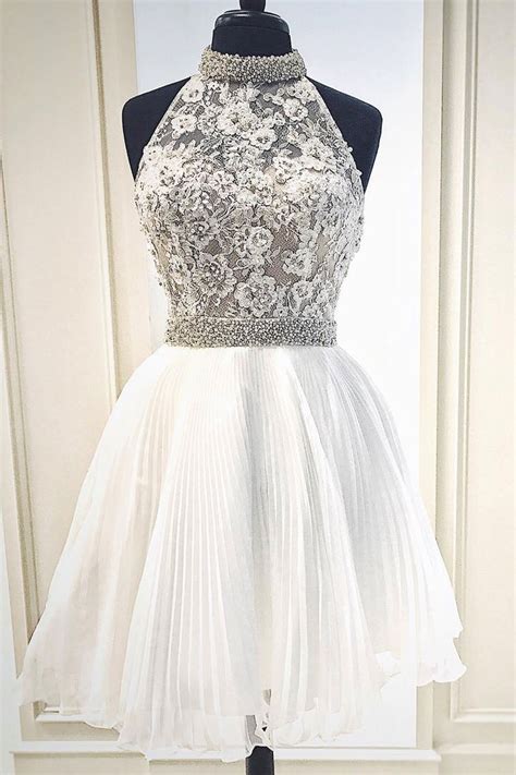 White Cute Lace Short Prom Dress White Homecoming Dress
