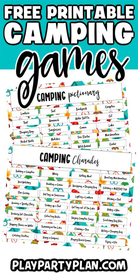 camping charades  printable printable templates