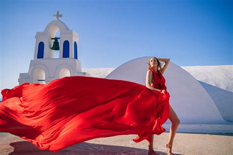Santorini Photography Service Wedding Photography Flying Dress