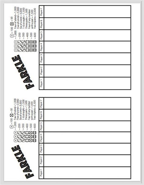 farkle scoring sheet printable