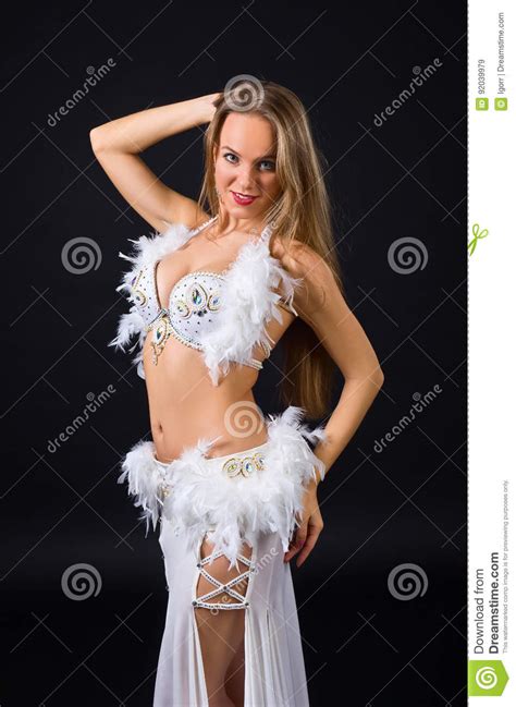 Beauty Blonde In White Belly Dancer Costume Stock Image