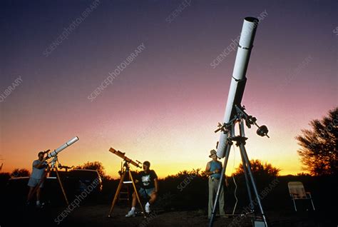 amateur astronomers and their telescopes stock image r104 0065
