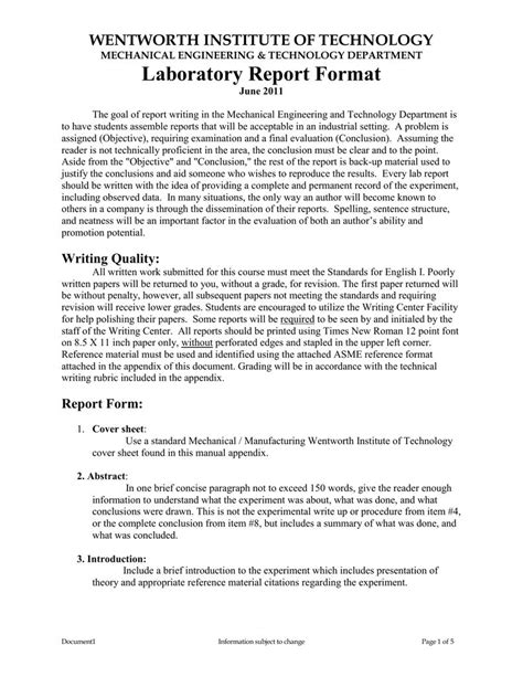 laboratory report format  engineering lab report template