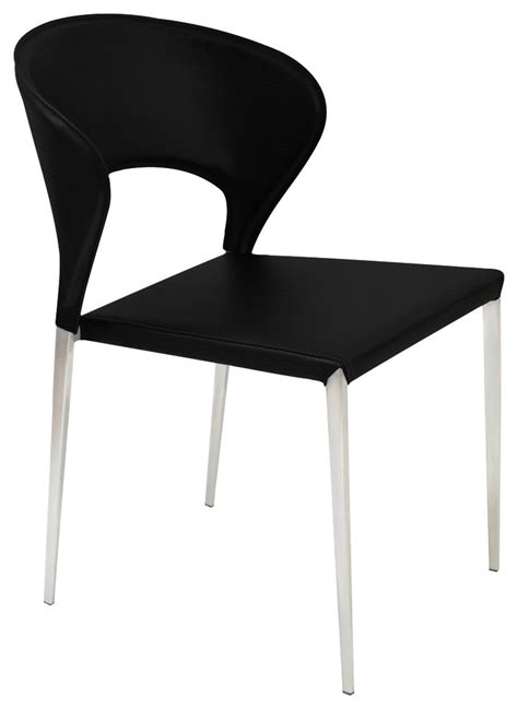 Prada Metal Dining Chair Stainless Steel Base Black Bonded Leather