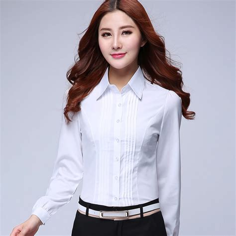 summer female long sleeve slim formal shirt work wear overalls ol  size white shirt