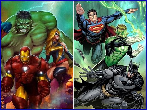 Iron Man Hulk And Captain Marvel Vs Superman Batman And Green Lantern