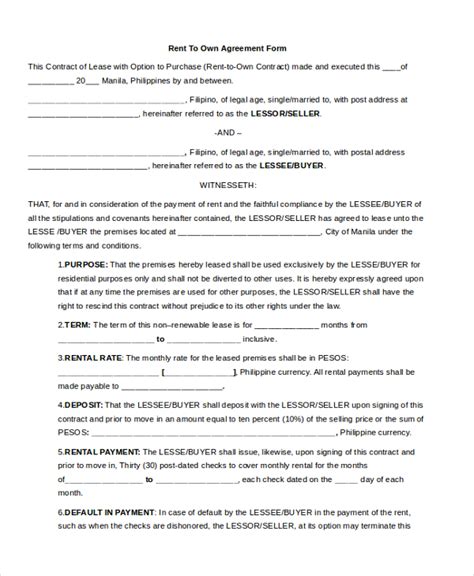 sample rent agreement forms   ms word