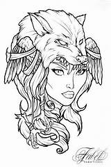 Norse Valkyrie Fabel Morrigan Valkyries Volwassen Kleuren sketch template