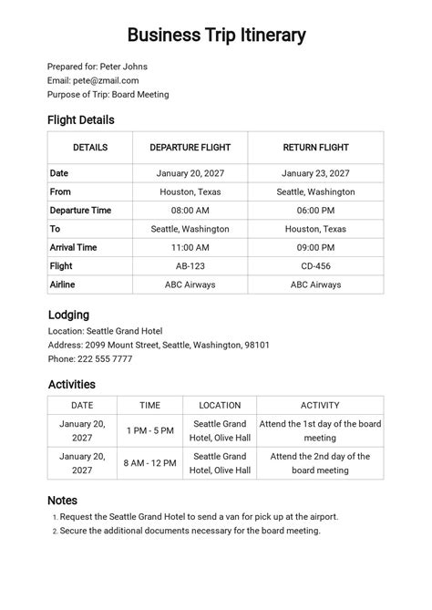 business travel itinerary template word templatenet