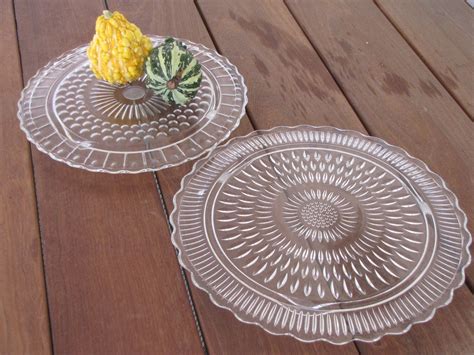 Vintage Clear Glass Footed Cake Plates By