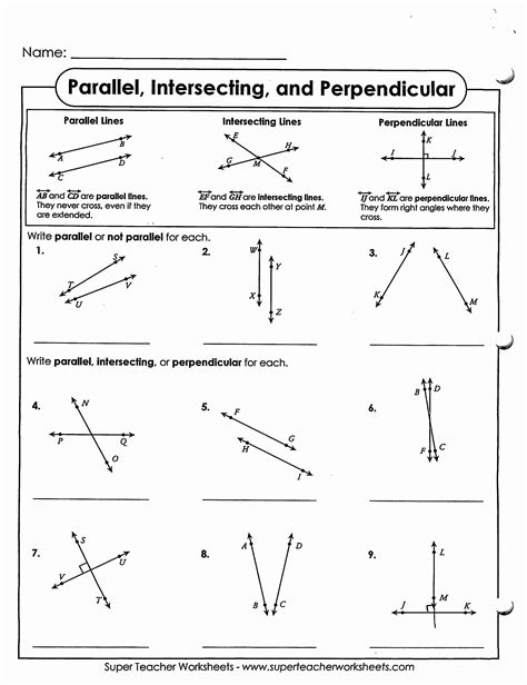 parallel  perpendicular lines worksheet algebra  worksheet template