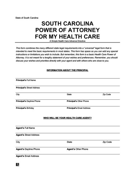 sc printable power  attorney forms  printable forms