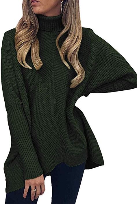 anrabess womens turtleneck long sleeve sweater high low