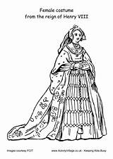 Colouring Pages Henry Viii Costume Reign Tudor Female Costumes Coloring Clothes Women Activityvillage Catherine Horrible Histories Wore Tudors Dresses Aragon sketch template