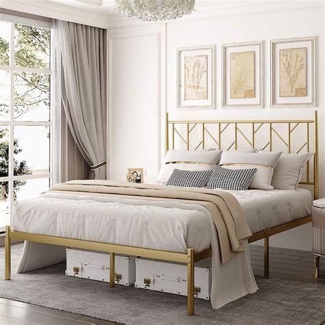 amolife full size modern metal platform bed frame vintage style gold