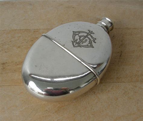 Victorian Hip Flask English Silver Plate Oval Ovoid Shape