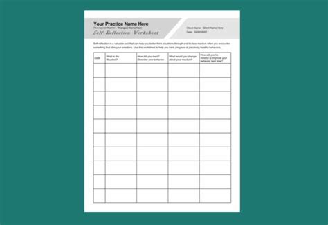 reflection worksheet  template therapybypro