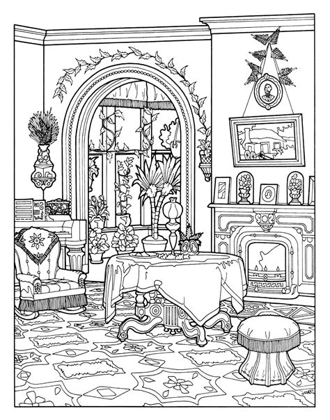 victorian interior style architecture adult coloring pages