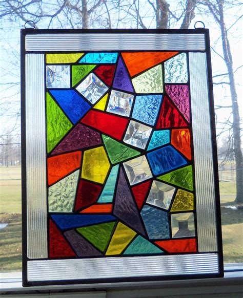 Stained Glass Free Shipping Multi Color And Clear Bevels Abstract