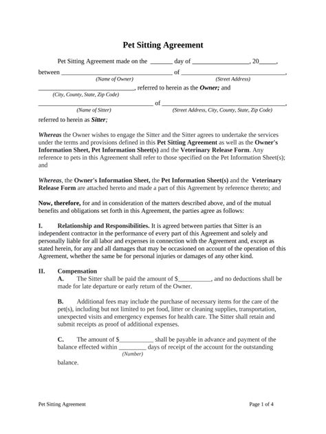 pet agreement  template pdffiller