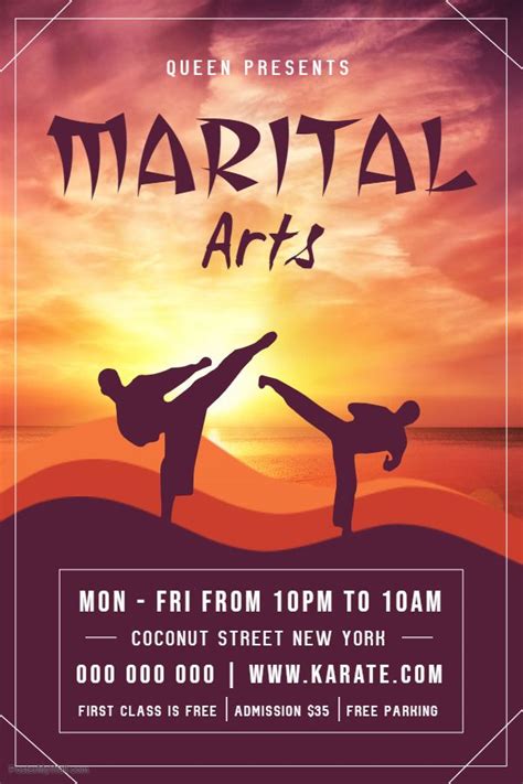 Printable Martial Arts Class Advertisement Poster Design Martial Arts
