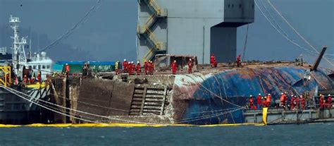 sewol ferry raised above sea surface three years after it sank