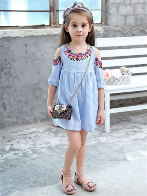 children designer brands clothes  sleeve cotton smock light blue white girls cold shoulder