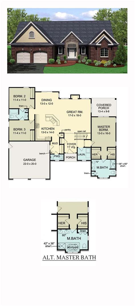 ranch style house plan  total living area  sq ft  bedrooms   bathrooms