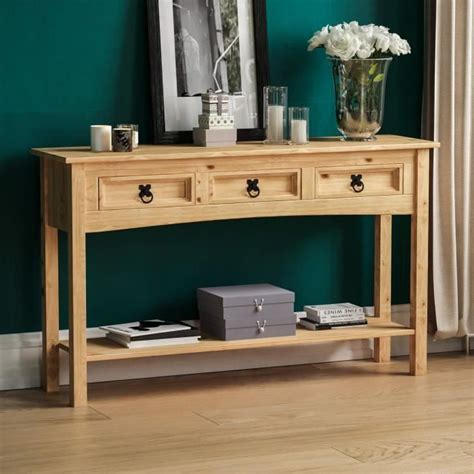 vida designs corona table console en pin massif  tiroirs  shelf meubles bois vert sapin