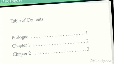 table  contents definition format examples video lesson