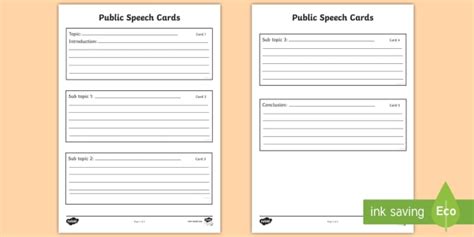 public speaking notes planning template teacher