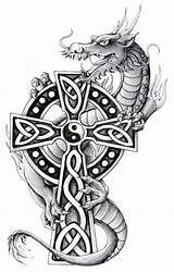 Dragon Celtic Tattoo Cross Tattoos Yang Yin Dragons Grey Designs Crosses Pencil Drawing Drawings Viking Cartoon Chinese Knotwork Tattooimages Biz sketch template