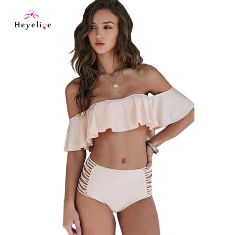 Buy New Off The Shoulder Swimsuits Solid High Waist