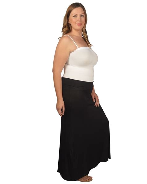 women plus size 2x 3x sexy seamless solid maxi flare skirt full length