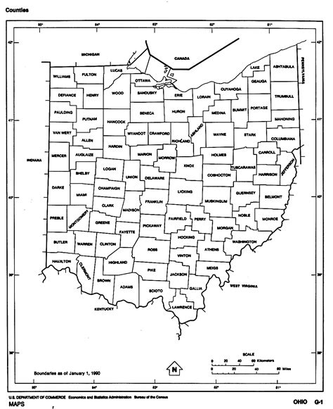 Ohio State Map With Counties Location And Outline Of Each