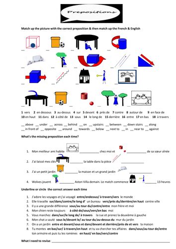 french prepositions  beginners teaching resources