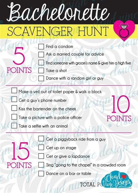 bachelorette scavenger hunt party game instant download etsy