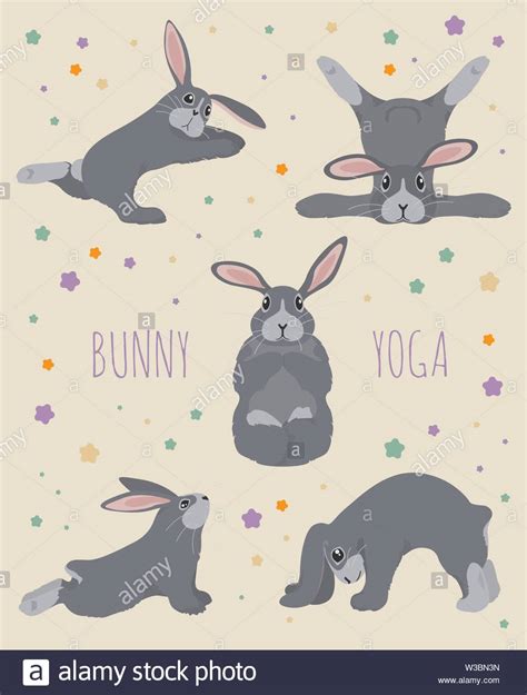 bunny yoga poses  exercises cute cartoon poster design vector