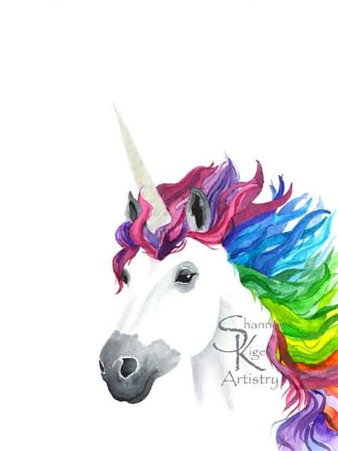rainbow unicorn fine art watercolor print etsy