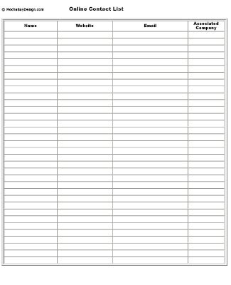 printable  contact list form