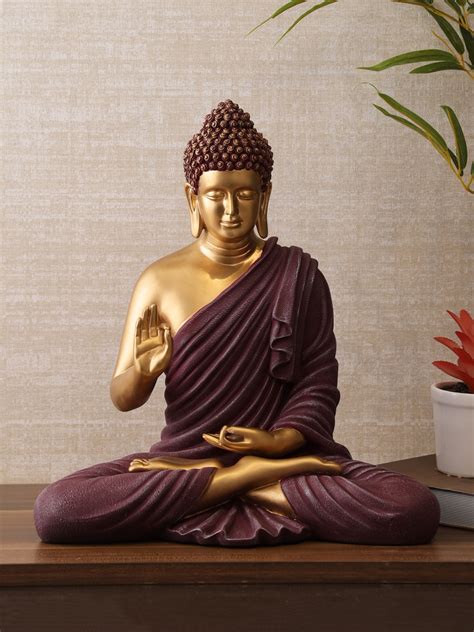 buy zen polyresin blessing buddha figurine small  maroon gold colour    price