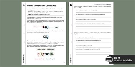 ks3 atoms elements and compounds worksheet beyond
