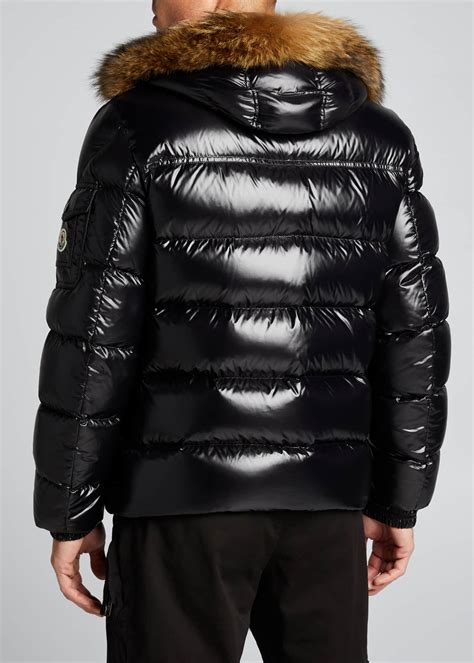 moncler mens marque shiny quilted puffer jacket  fur hood bergdorf goodman
