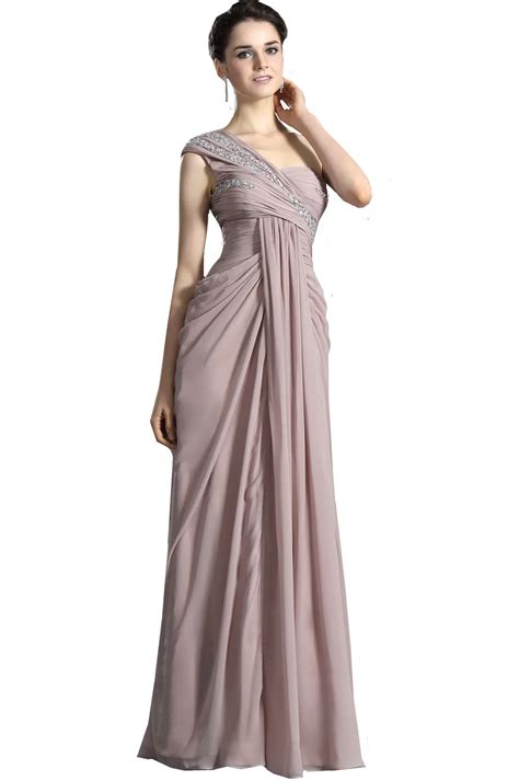 women long formal dress gown full length chiffon beading one shoulder