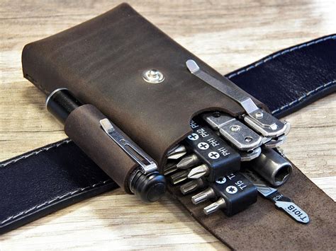 edc organized   belt   handsome leather pouch