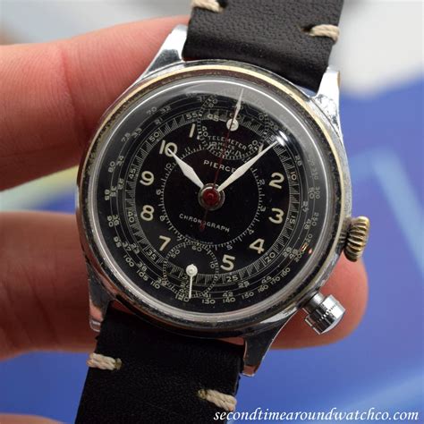 vintage pierce  button chronograph   patinated black dial  luminous