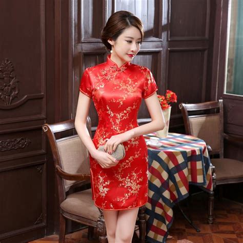 2018 New Red Chinese Women Traditional Dress Silk Satin
